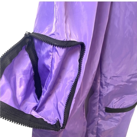 Shein Purple Pant Windbreaker Festival Oversized Cuffed Black Zipper Pant SZ L - Picture 5 of 13